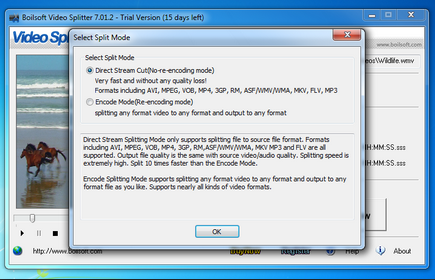 صورة من اعدادات برنامج Boilsoft Video Splitter